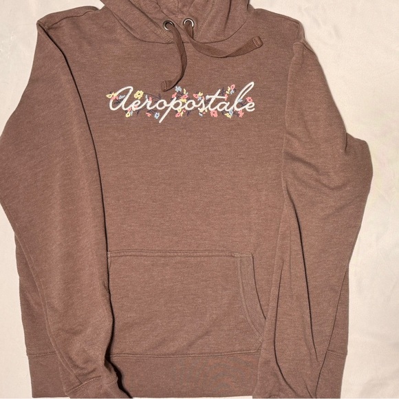 (XS) AEROPOSTALE ROSE MAUVE HOODIE W/ EMBROIDERED LOGO AND FLOWERS - Picture 2 of 10